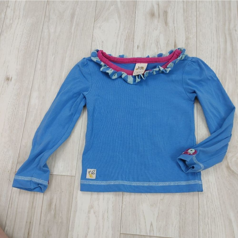 Wildflowers Blue Long Sleeve Striped Ruffle Neckline Toddler Girl Size 2 Floral
